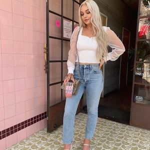 A’gaci White Puff Sleeve Top